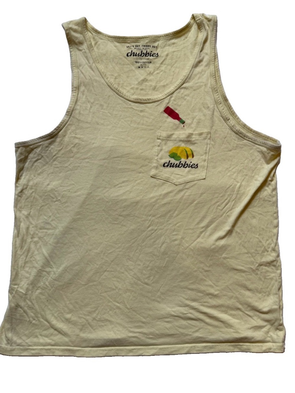 Chubbies Pale Yellow Tank Top W/ Pocket Taco Graphic